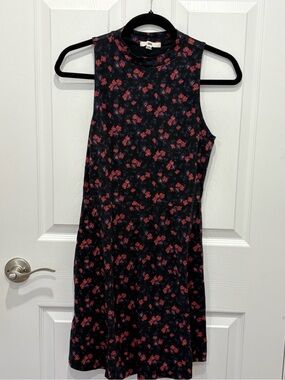 Vans sleeveless Black Floral A-Line Dress with Red Rose Print #1035